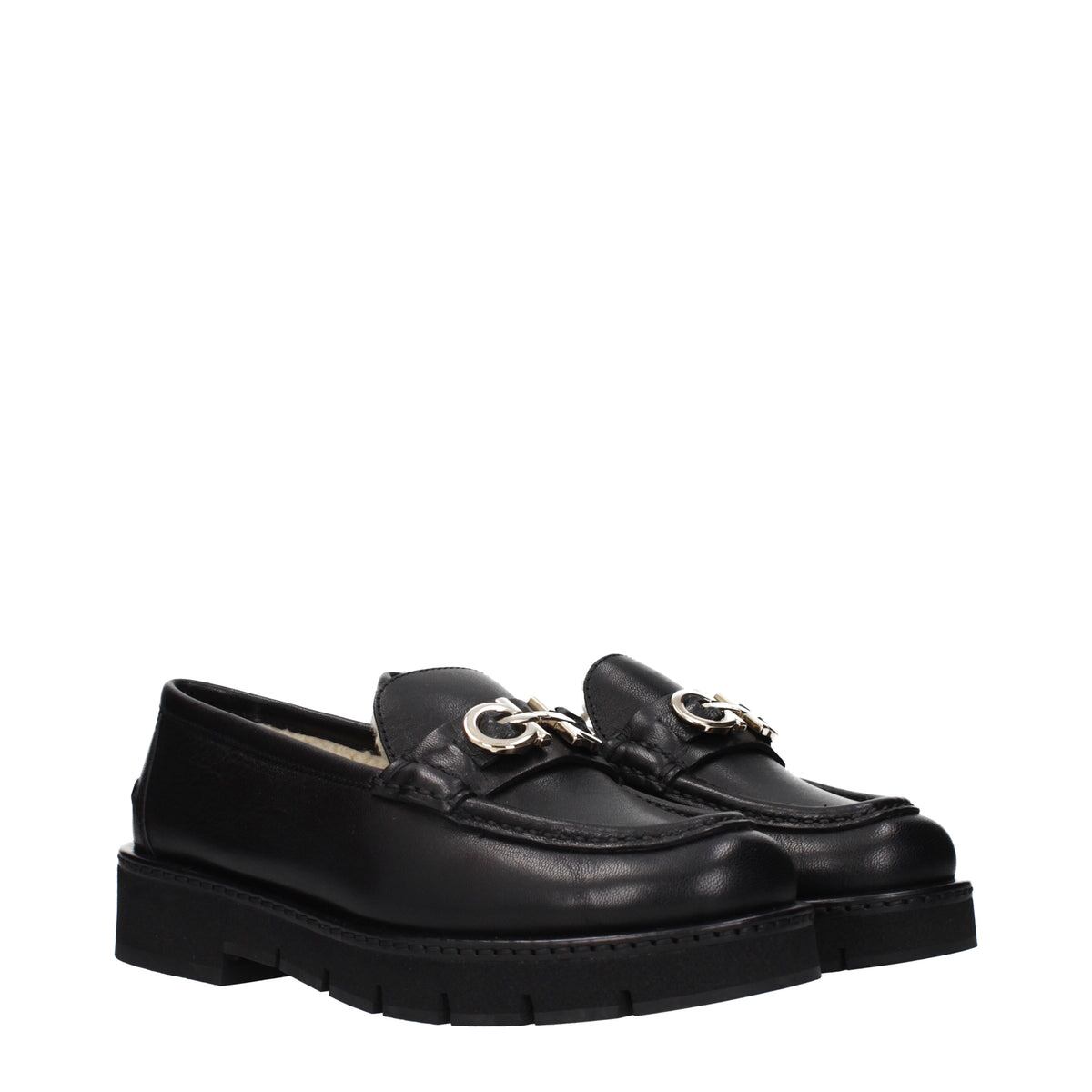 FERRAGAMO フェラガモ レディース ローファー レザー ブラック