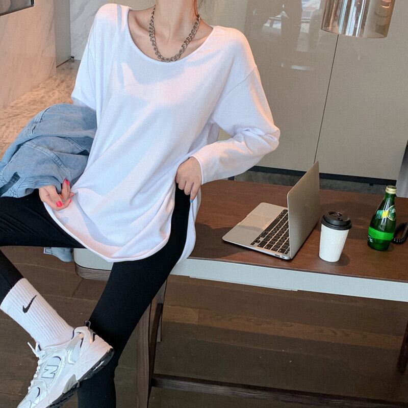 ホワイトTシャツ シャツ オータムルーズ薄手 ロング 秋物 ガールズファッション67082419704