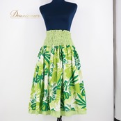 フラダンス 衣装 パウスカート グリーン系 フラ ダンス ダブル ハイビスカス柄 黄緑 緑 華やか 鮮やか ハワイアン アロハ 花柄 スカート フラワー ふんわり 明るい  ホワイト系