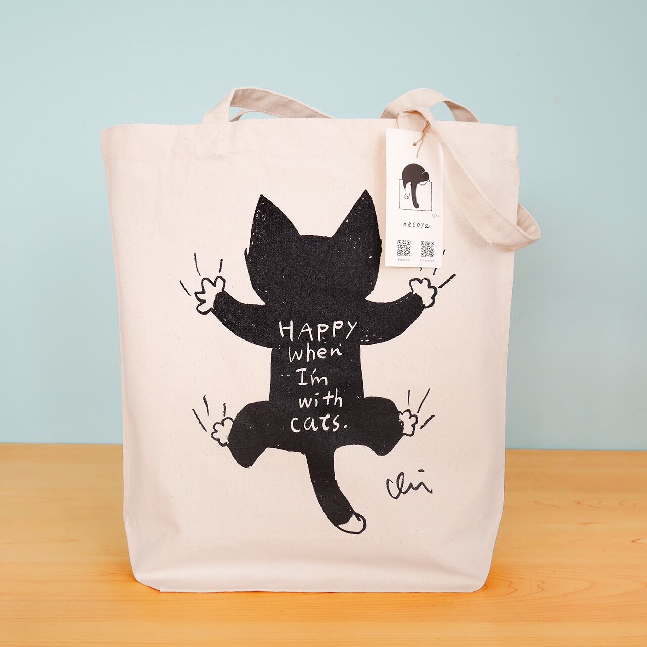 トートバッグ Clinging Cat [せなかねこ] M ナチュラル | necoya