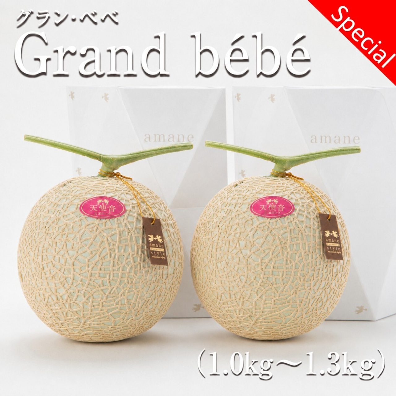 【14周年記念】天使音マスクメロン【Grand bébé】1.0㎏~1.3㎏ 2玉セット