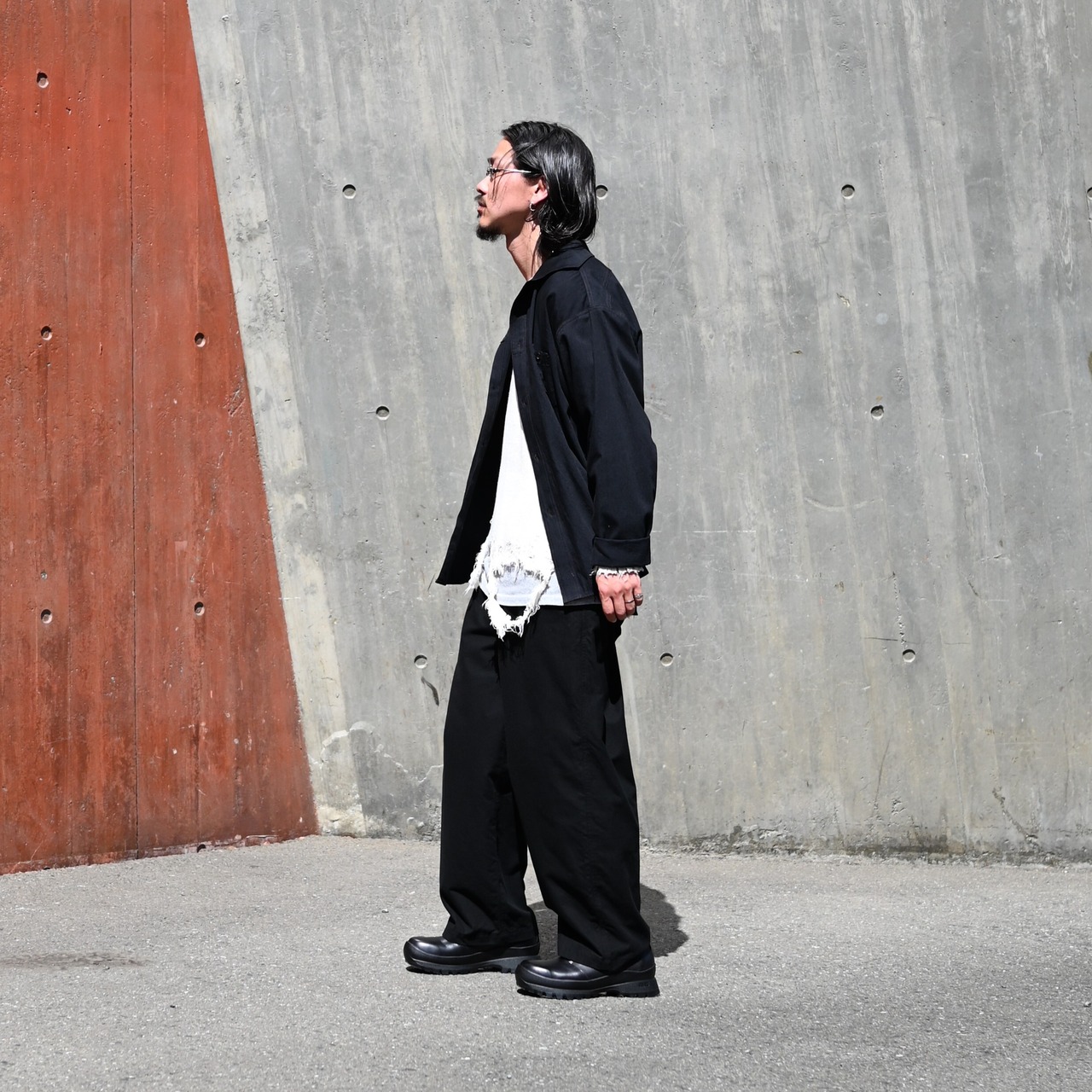 Leh(レー)GANKO別注×damage waffle L/S sweater コーディネート
