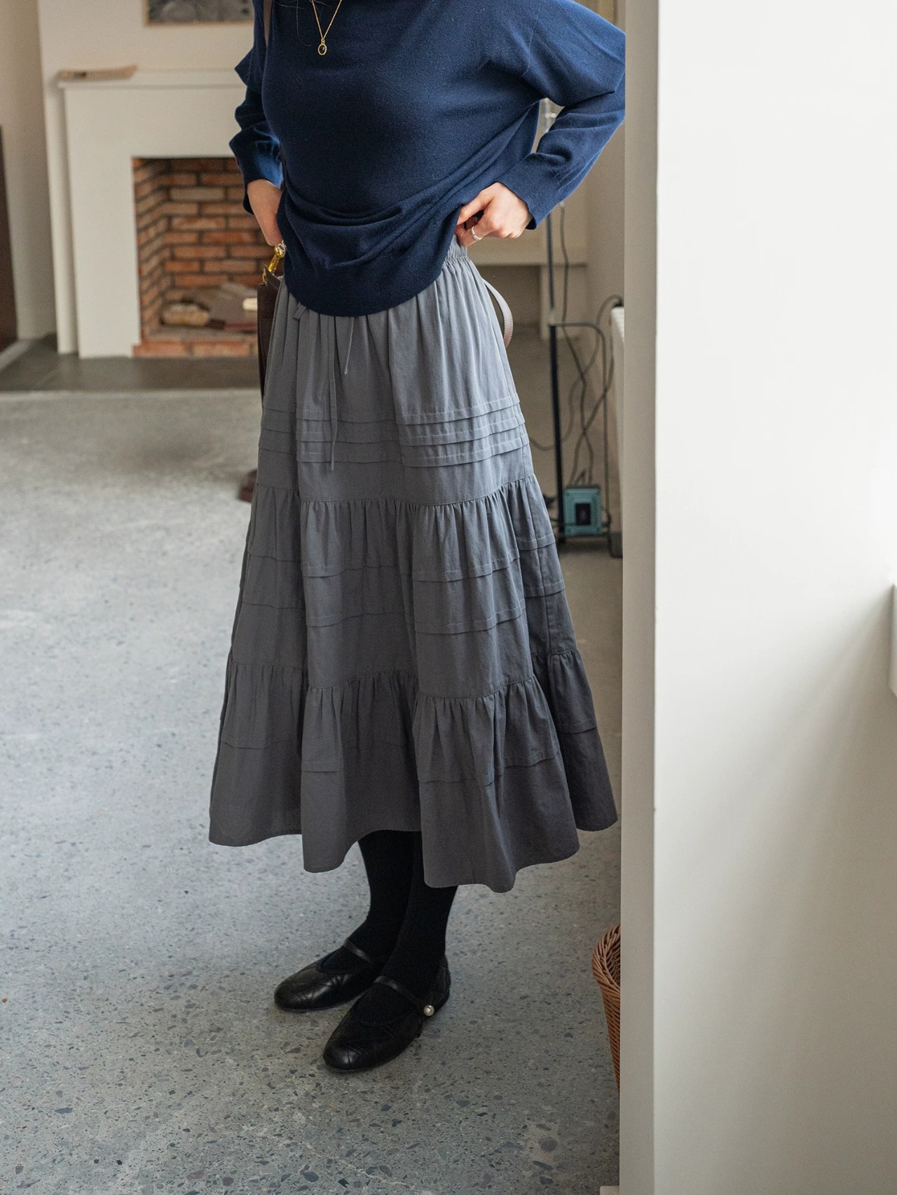 Délavé Gris Cotton Tiered Skirt F0820