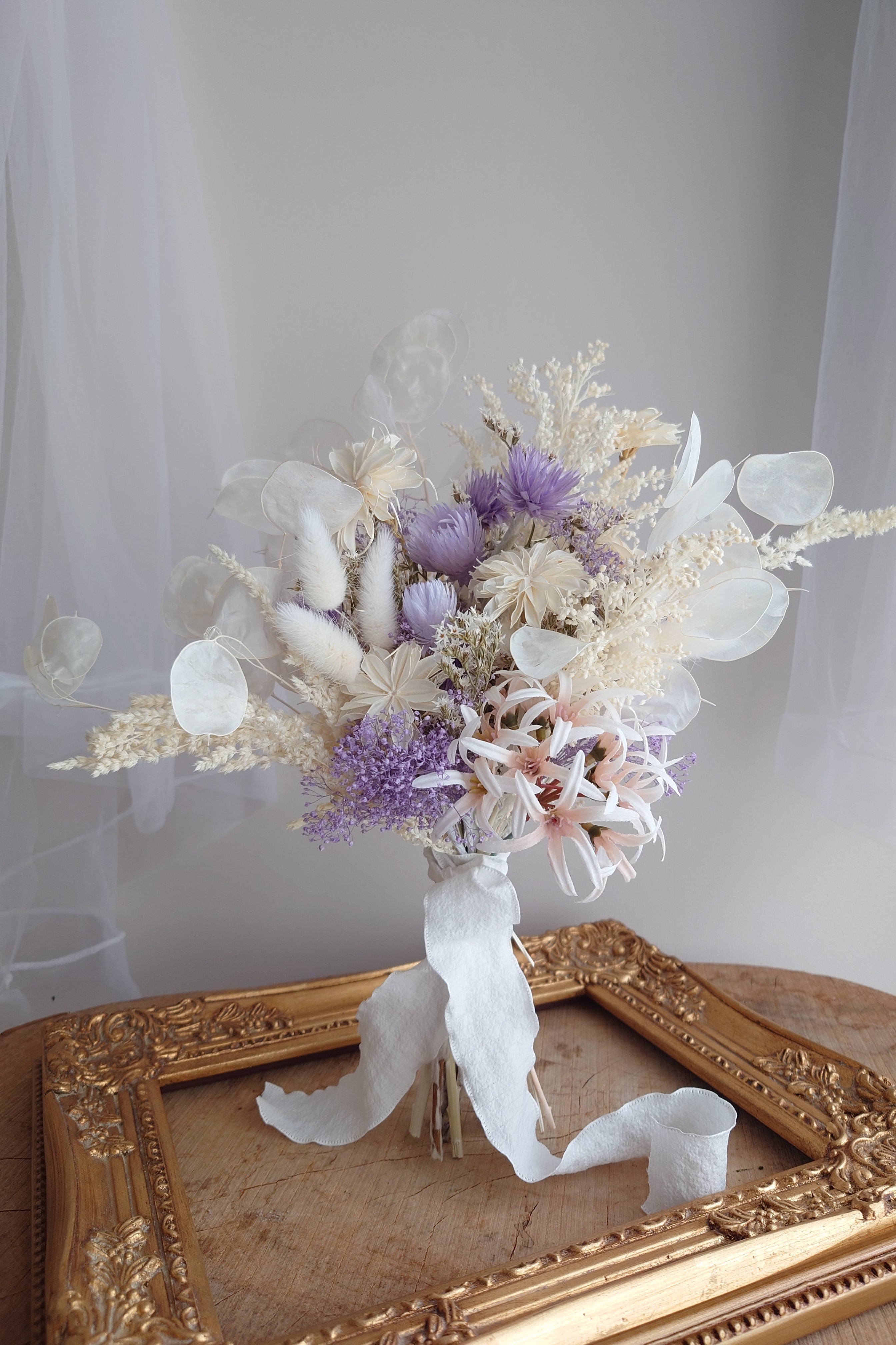 【1点もの】ナチュラルドライフラワーブーケ ルナリアとラベンダーカラー 誕生日プレゼント*新築祝い*ウエディング*ブーケ*