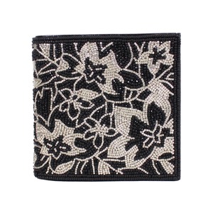 ビーズ刺繍二つ折り財布（#052 黒xデリカ 二色花柄）