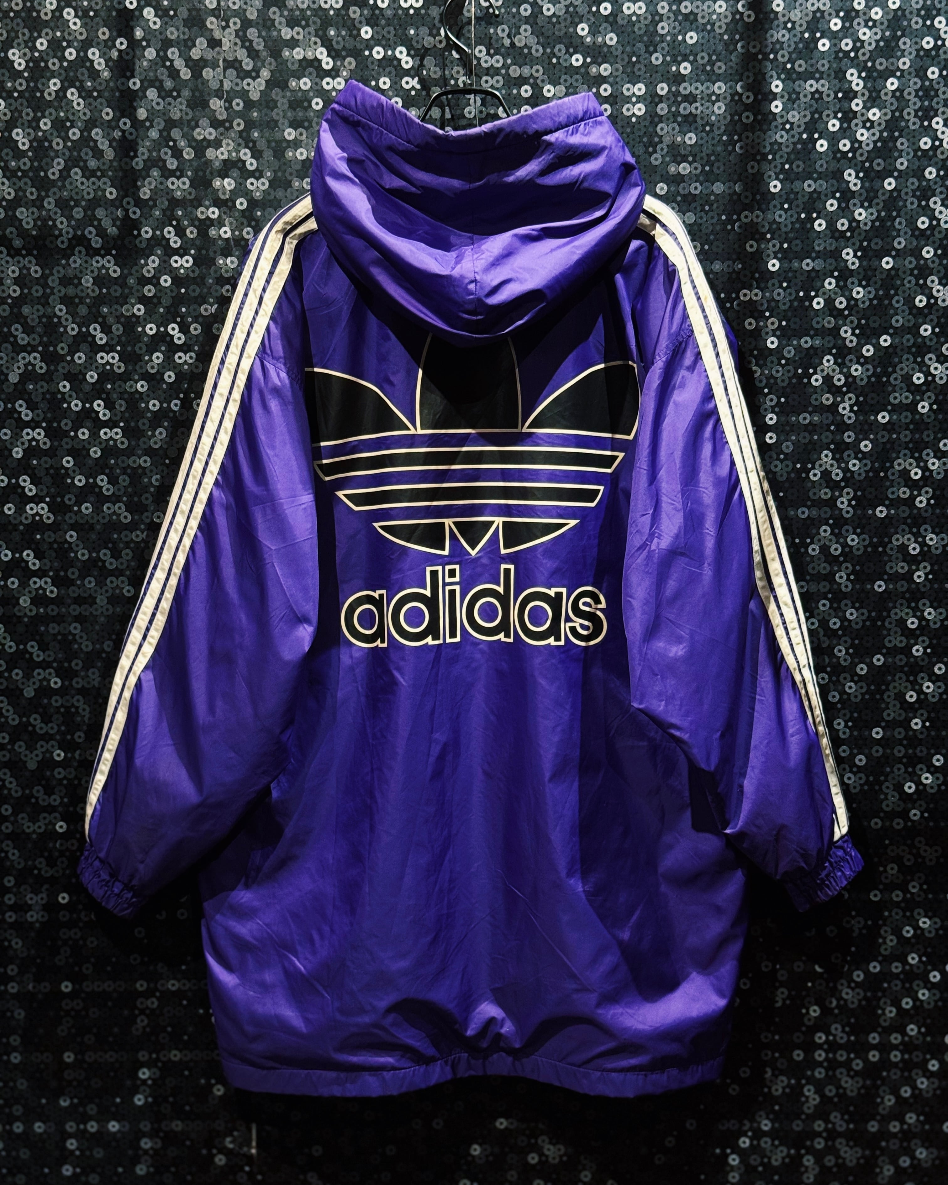 【ÆIEM】"adidas original"vintage Trefoil Purple Nylon Hoodie Jacket Big Back Logo