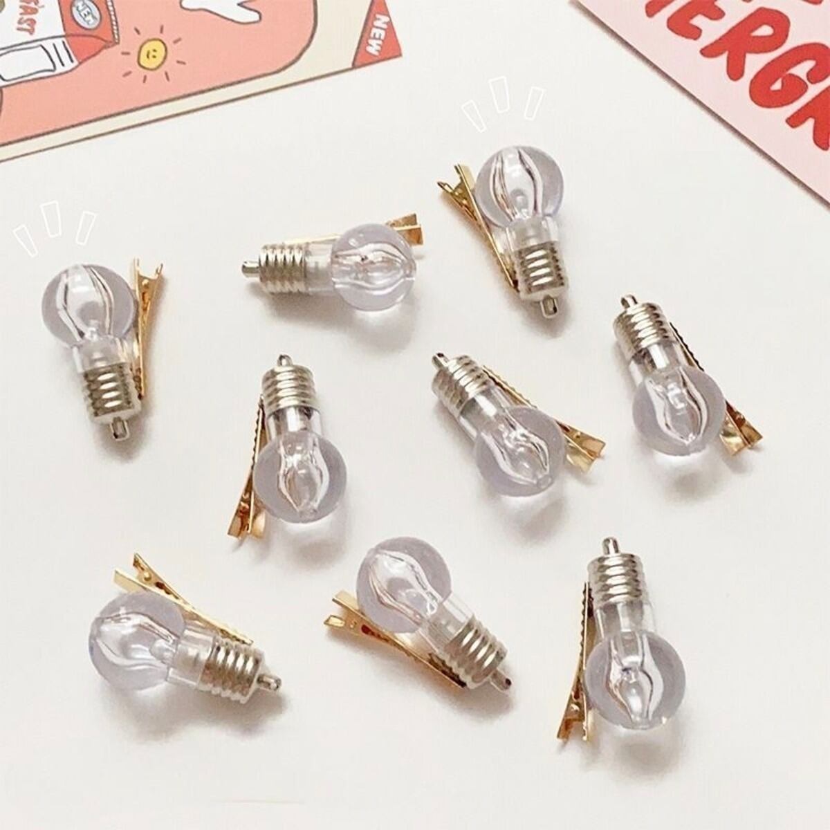 2個セット 光る電球ヘアピン 前髪用 おもしろ可愛い ダックビル 一字