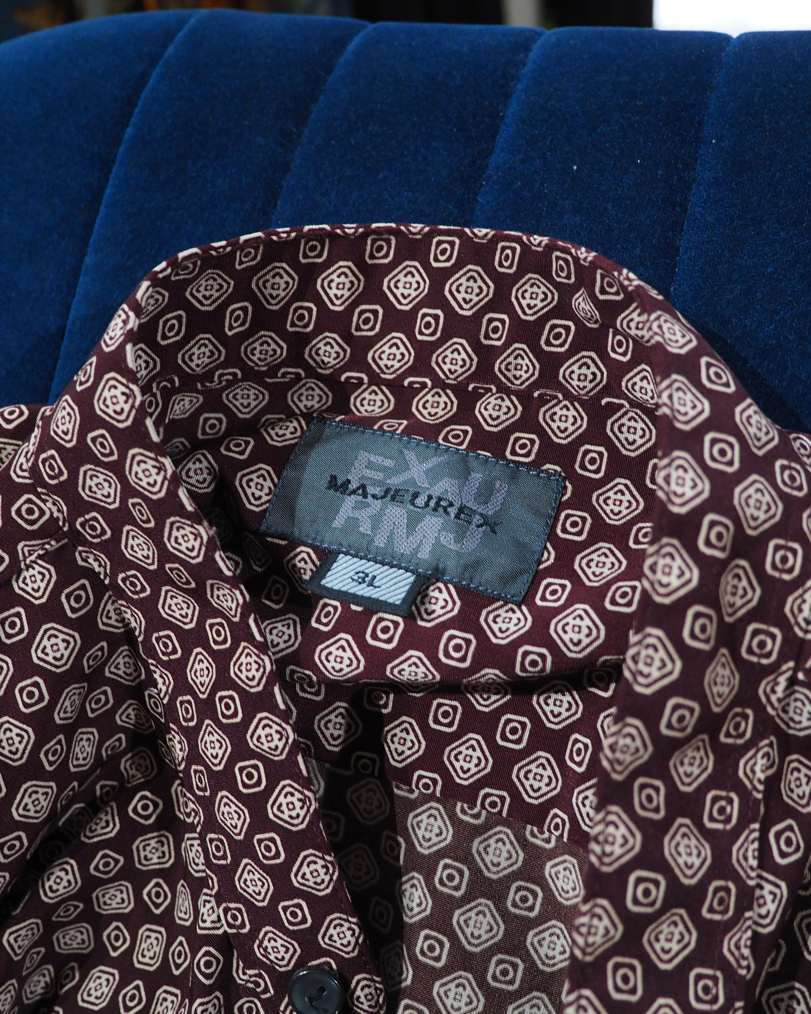 1990s Geometric Dot pattern vintage Drape loose Stand collar Shirt