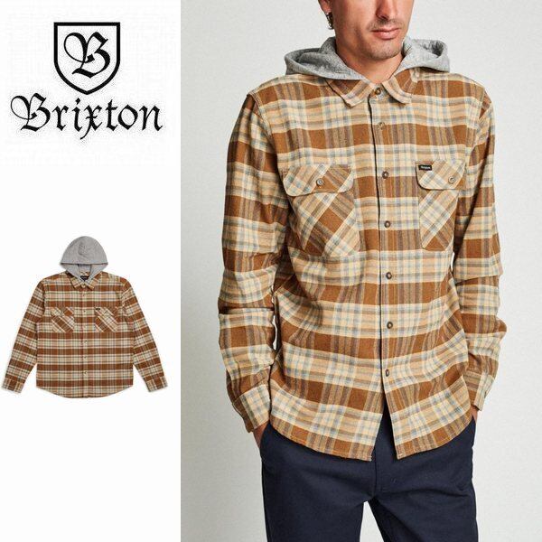 BRIXTON "BOWERY HOOD" フード付き ネルシャツ