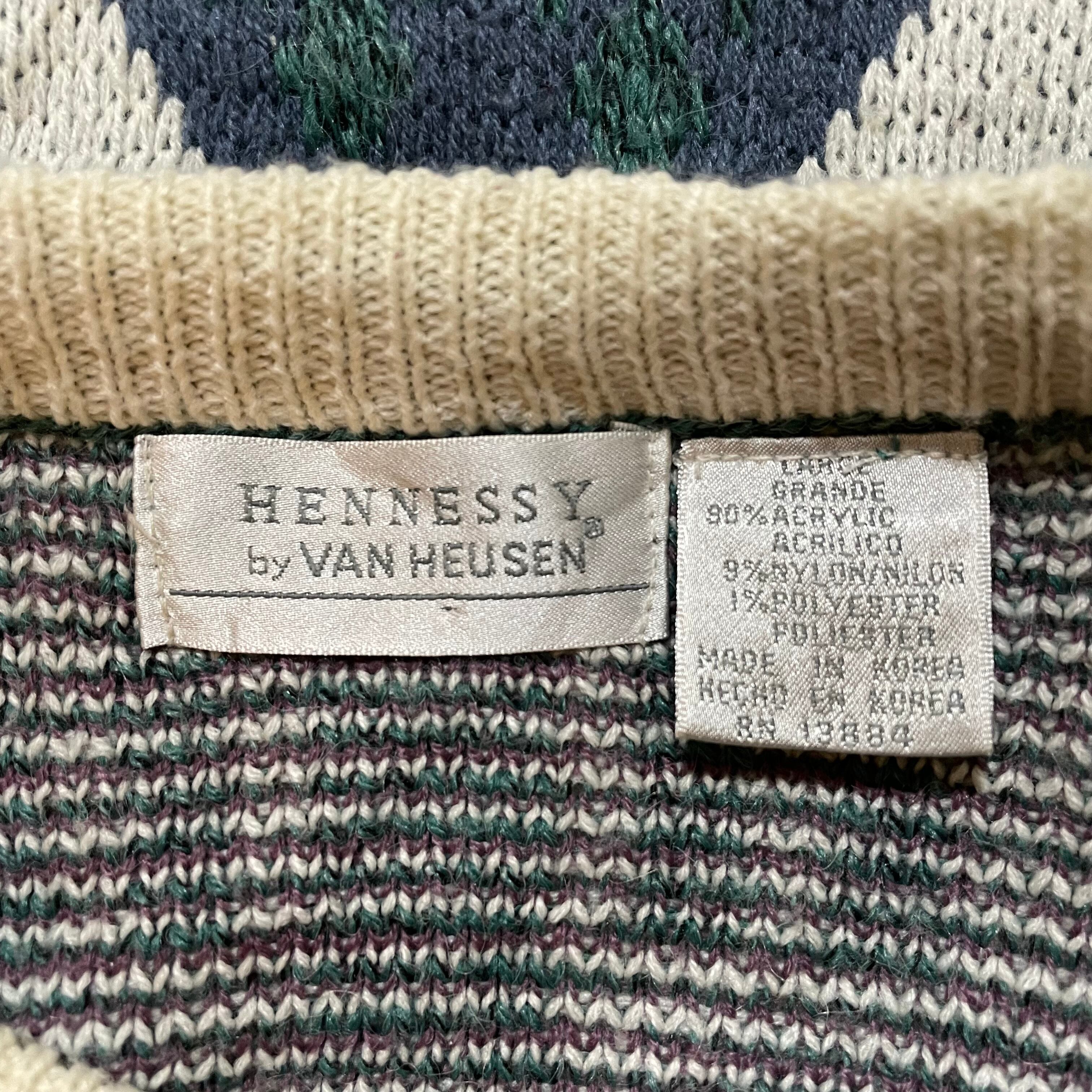 【HENNESSY】韓国製 柄ニット セーター 総柄 L クルーネック US