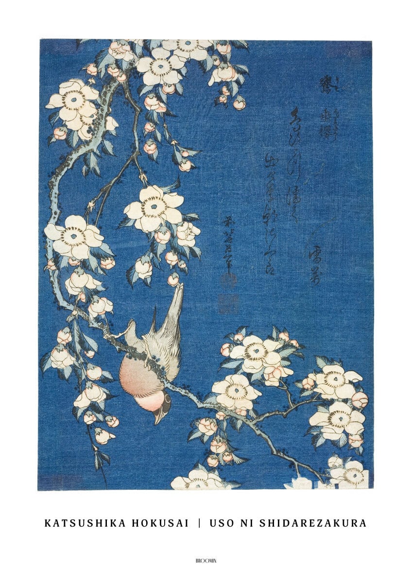 鷽に垂桜 | AP045 | インテリアポスター 葛飾北斎 浮世絵 和モダン