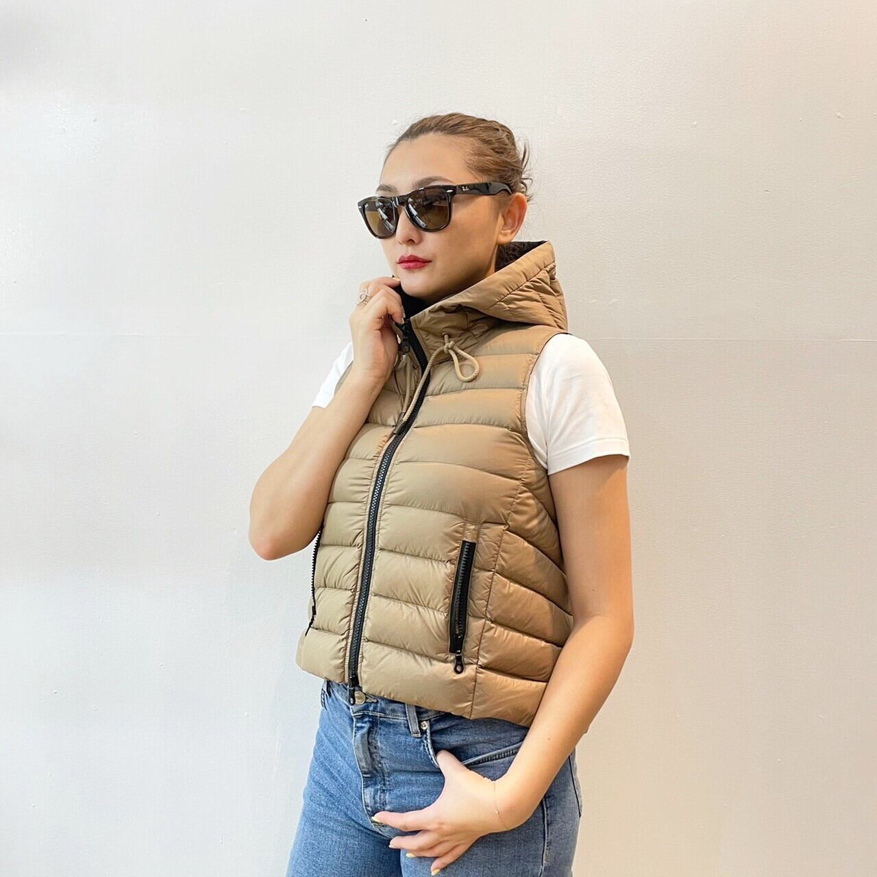 Beatrice ダブルジップダウンベスト ベージュ Freckles Jp