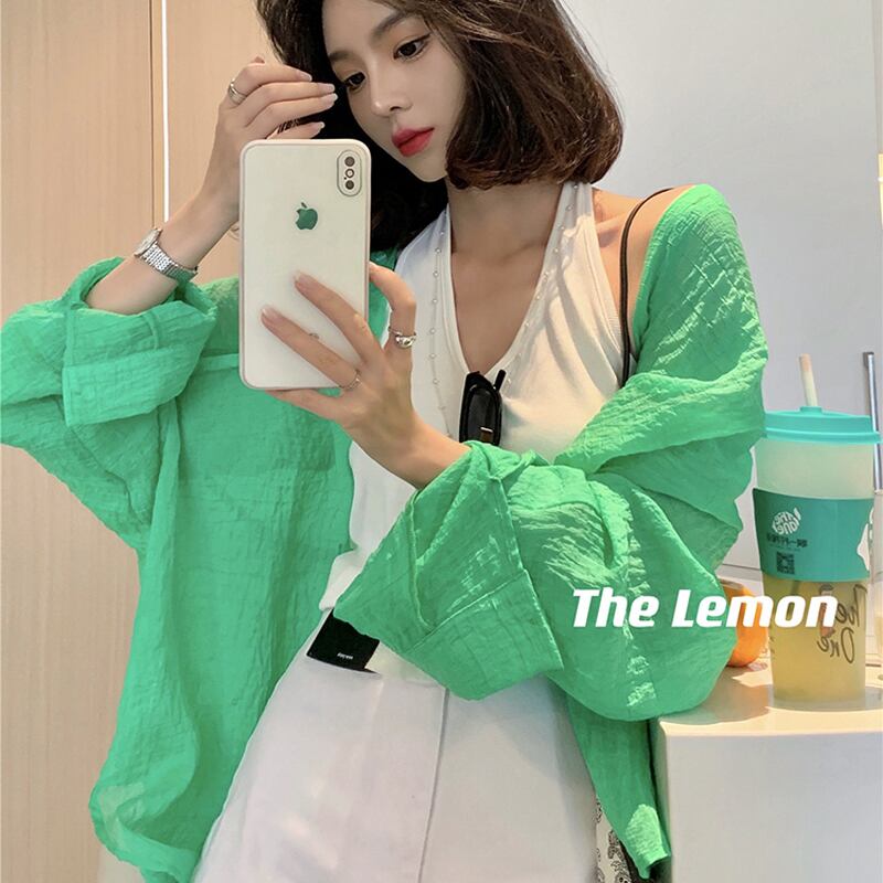 シャツ ジャケット サマー薄手ルーズプリーツソリッド カラー ロング 夏物 ソリッドカラー ビッグFスモールZ韓国30831286999