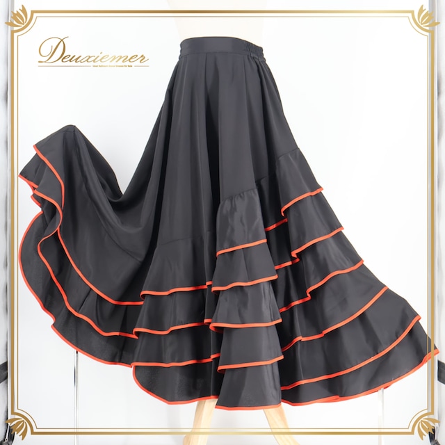フラメンコ 衣装 prima boutique プリマブティック ファルダ スカート ブラック系 レッド系 黒 赤 ボランテ 段々 ライン 無地 レッスン 練習 レディース ダンス パーティ 発表会 ステージ 発表会衣装 舞台衣装