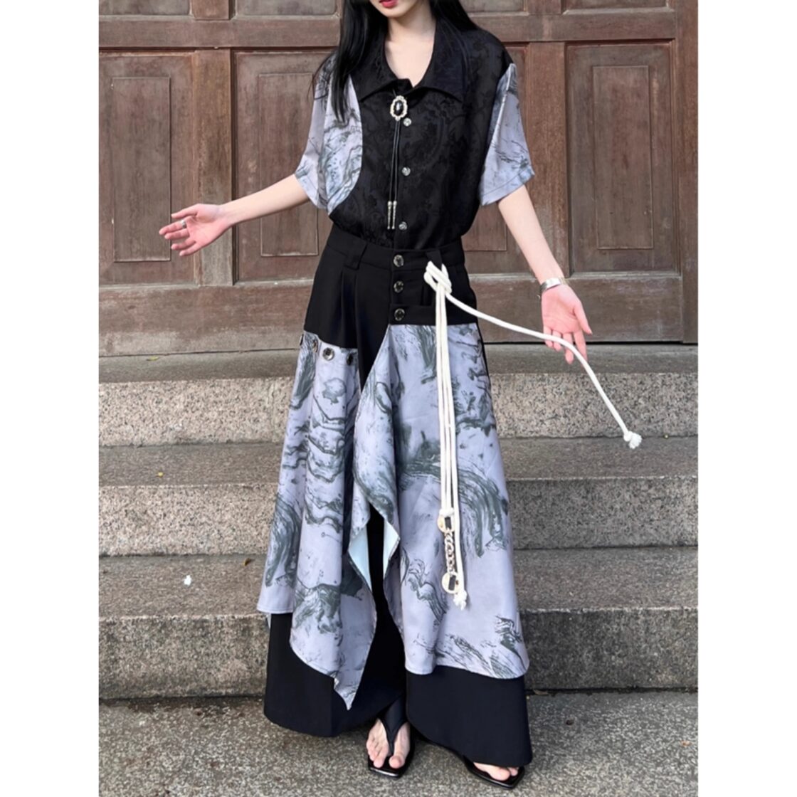 キュロットスカート ロング丈 チャイナ風 闇かわいい｜天使と悪魔 | PAY ID