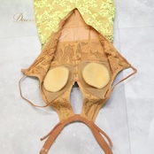 社交ダンス 衣装 スタンダードドレス ワンピース ドレス グリーン系 イエロー系 黄緑 黄色 蛍光 フロート レース フリル デモ 競技 ダンス パーティ 発表会 華やか 明るい色 衣装 発表会用