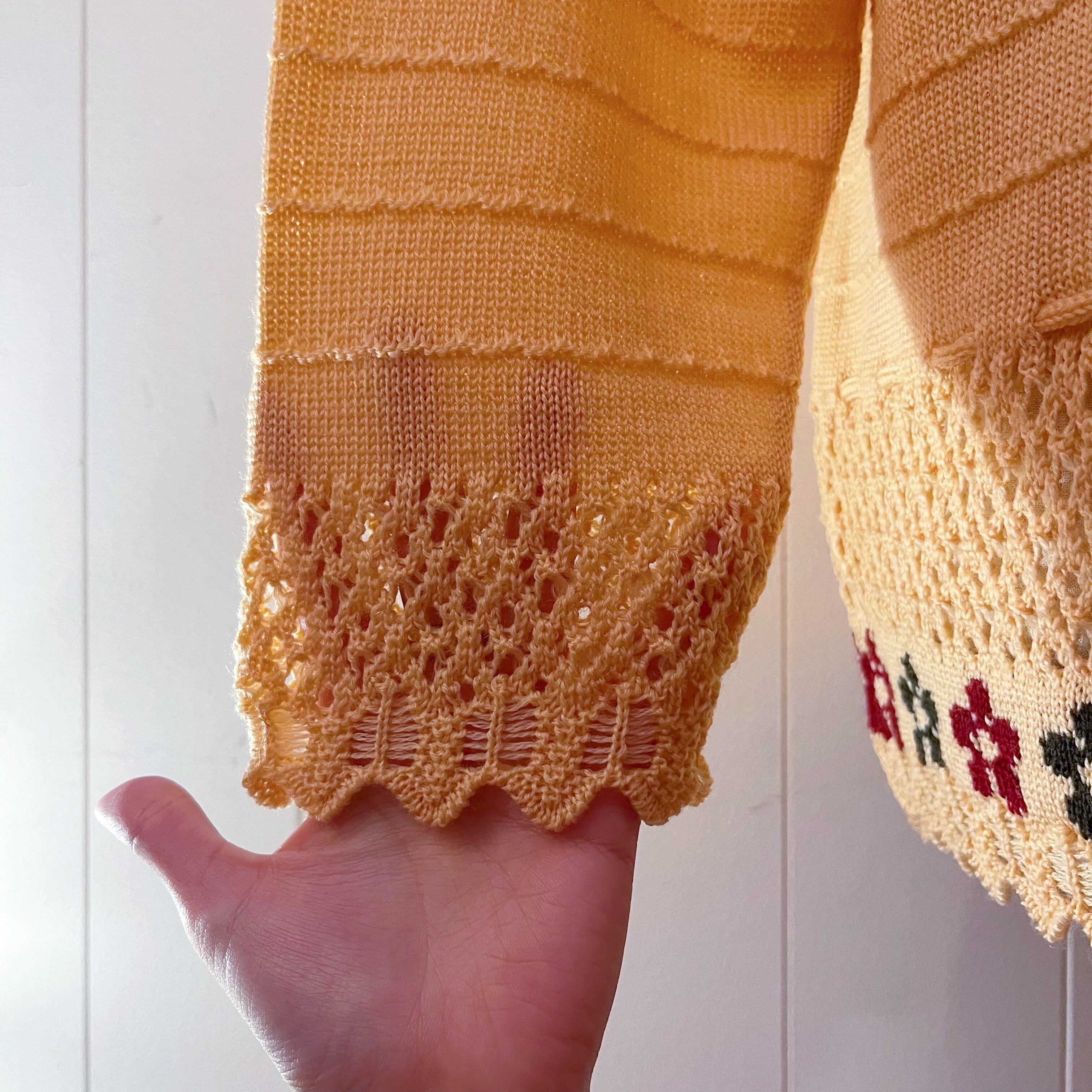 orange flower ribbon openwork knit sweater