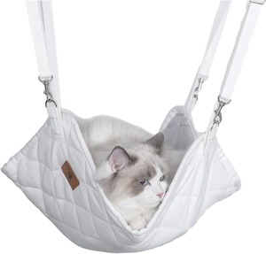 【在庫処分】PEOPLE&PETS 猫ハンモック吊り下げベッド ケージ リバーシブル 長さ調節可 冬夏両用 50ｘ45cm 10 kgまで キルト仕様 ホワイト