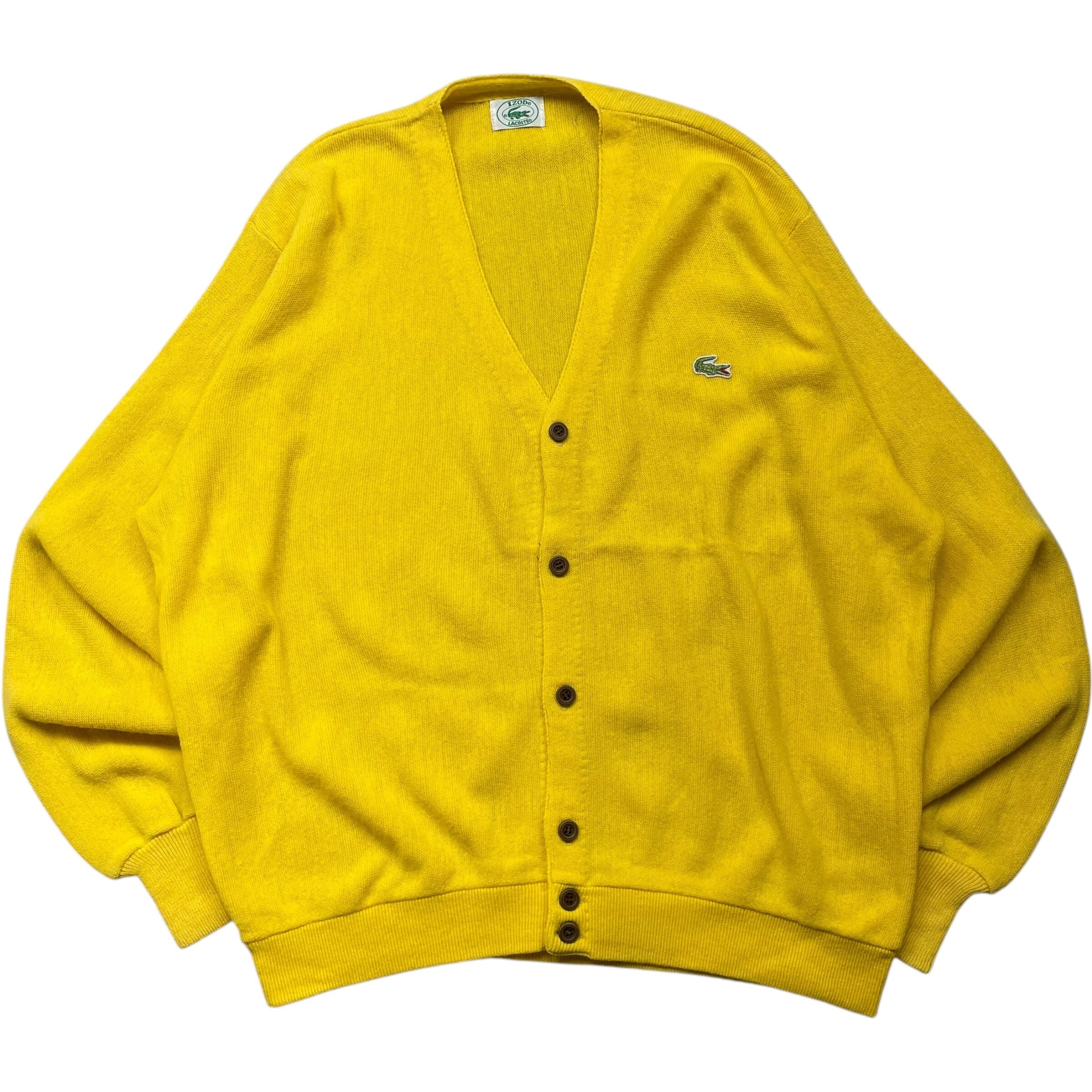 《L》 LACOSTE ラコステ IZOD アクリルニット カーディガン ワンポイント イエロー 80年代 vintage no.5426