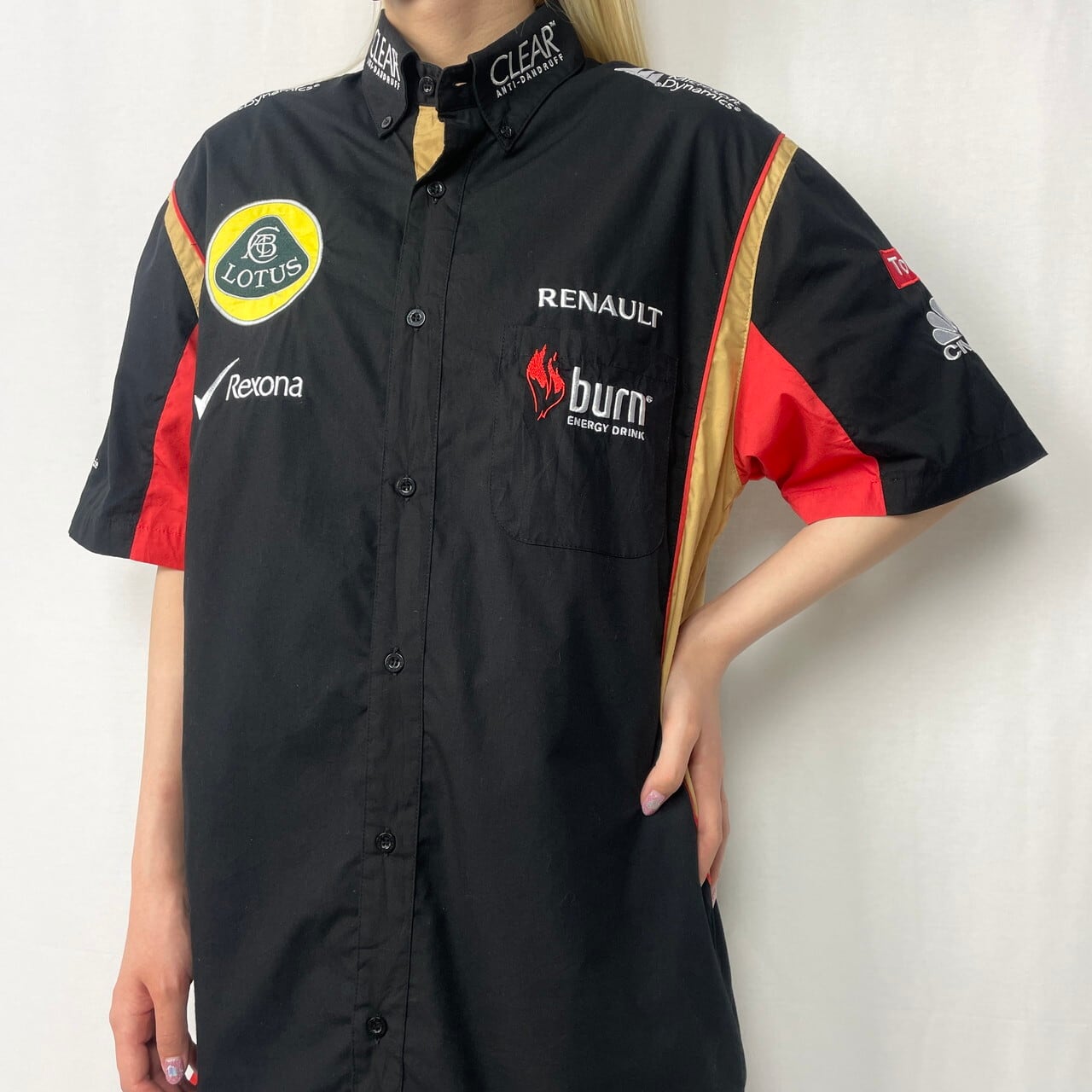 LOUTUS ロータス F1 レーシング ワッペン 刺繍 半袖 シャツ メンズM