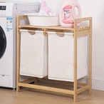ランドリーバスケット ランドリー収納 衣類収納 ２段 引き出し式 幅64cm 棚付き 木製 おしゃれ 北欧