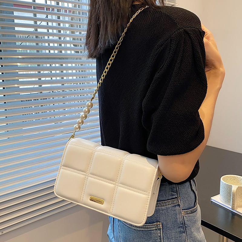 サマーパールチェーン ショルダーバッグスタイル 夏物 真珠 スクウェア Tiancai_Wing_Bag46615672974