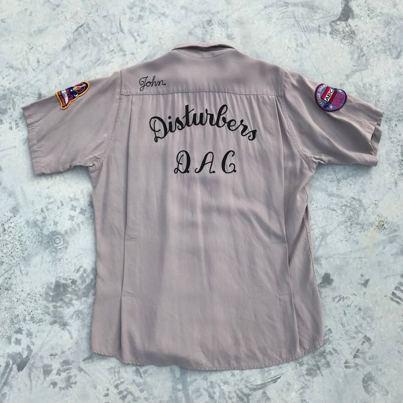 50's King Louie キングルイ ボーリングシャツ チェーンステッチ ワッペン グレー Mサイズ ヴィンテージ