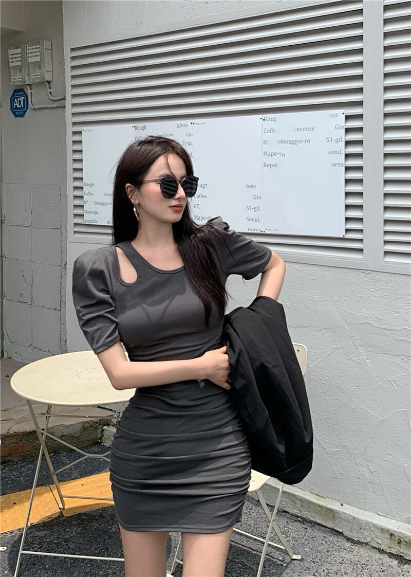 スリーブドレス サマーショートスカート ウェスト 夏物 ブラックストロベリース94416770322