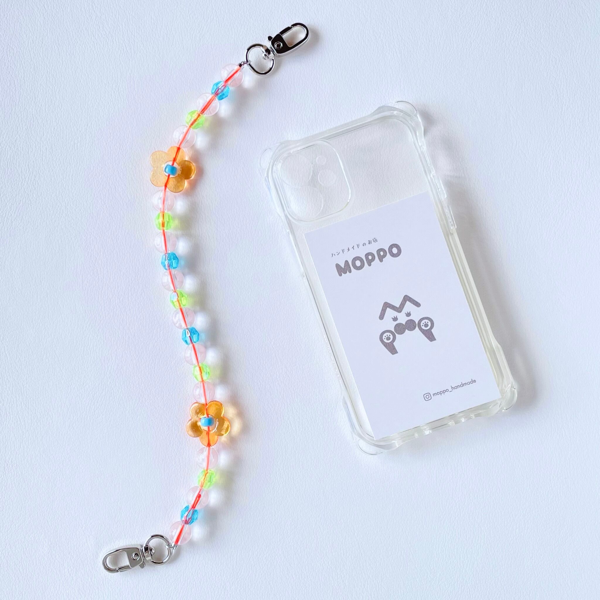 ビーズストラップ｜ポップクリアフラワー（オレンジ） | MOPPO