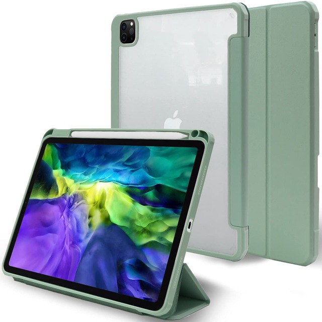 MS factory iPad Pro 11 2020 用 ケース ペンシル 収納 カバー Pro11 第2世代 11インチ 耐衝撃 ソフト フレーム 薄型 オートスリープ Apple Pencil 充電対応 グレイッシュミント IPDP11/2-NO-DET-GMT