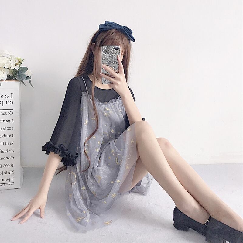 スカート サマースタイルルーズメッシュドレス 大人ガーリー スウィート キュート カジュアル 夏物 ステッチ 萌量不足40546668566