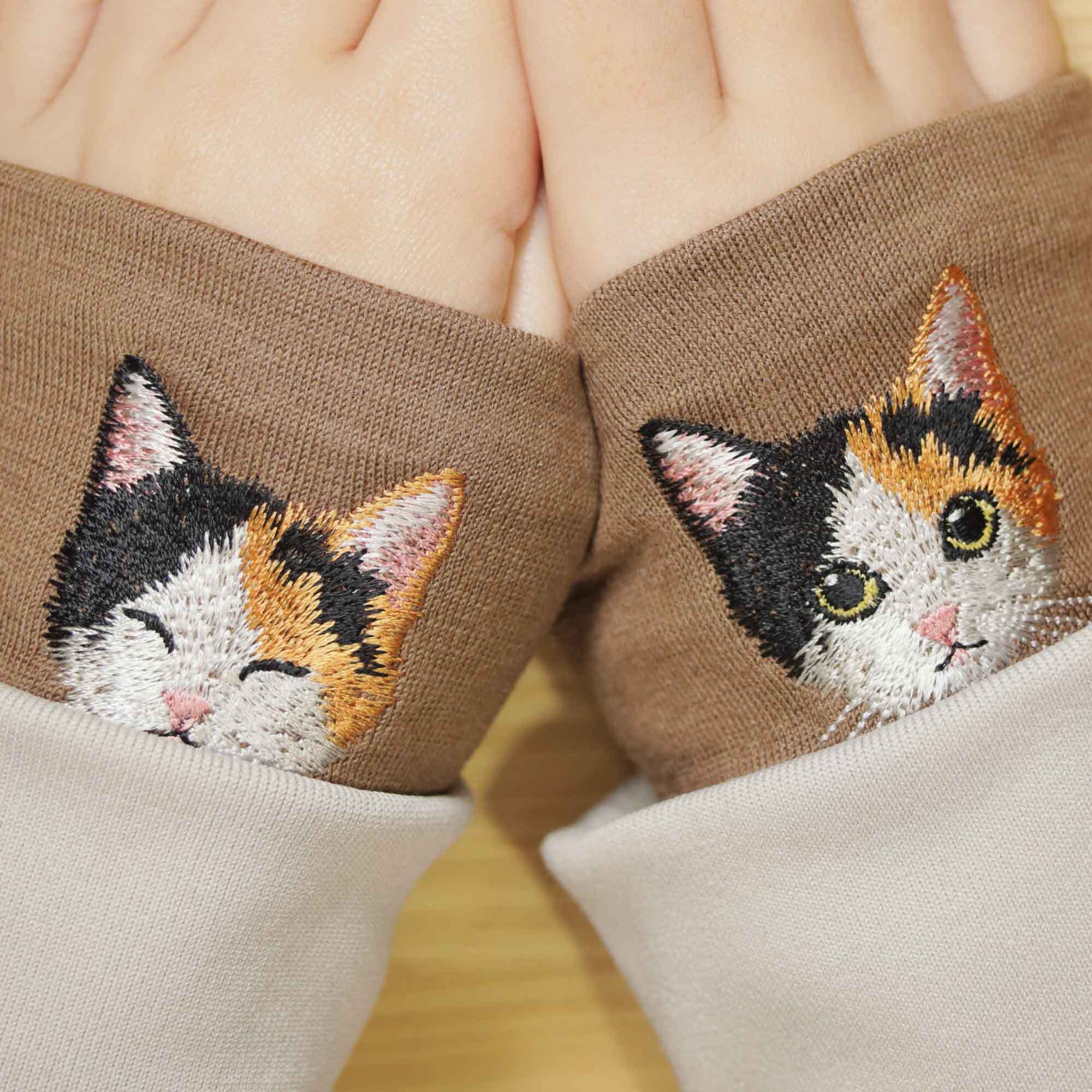 【猫リストマフラー】三毛猫/一度使うと手放せない気持ち良さ/ウール100%/手首の冷え取り/新モデル