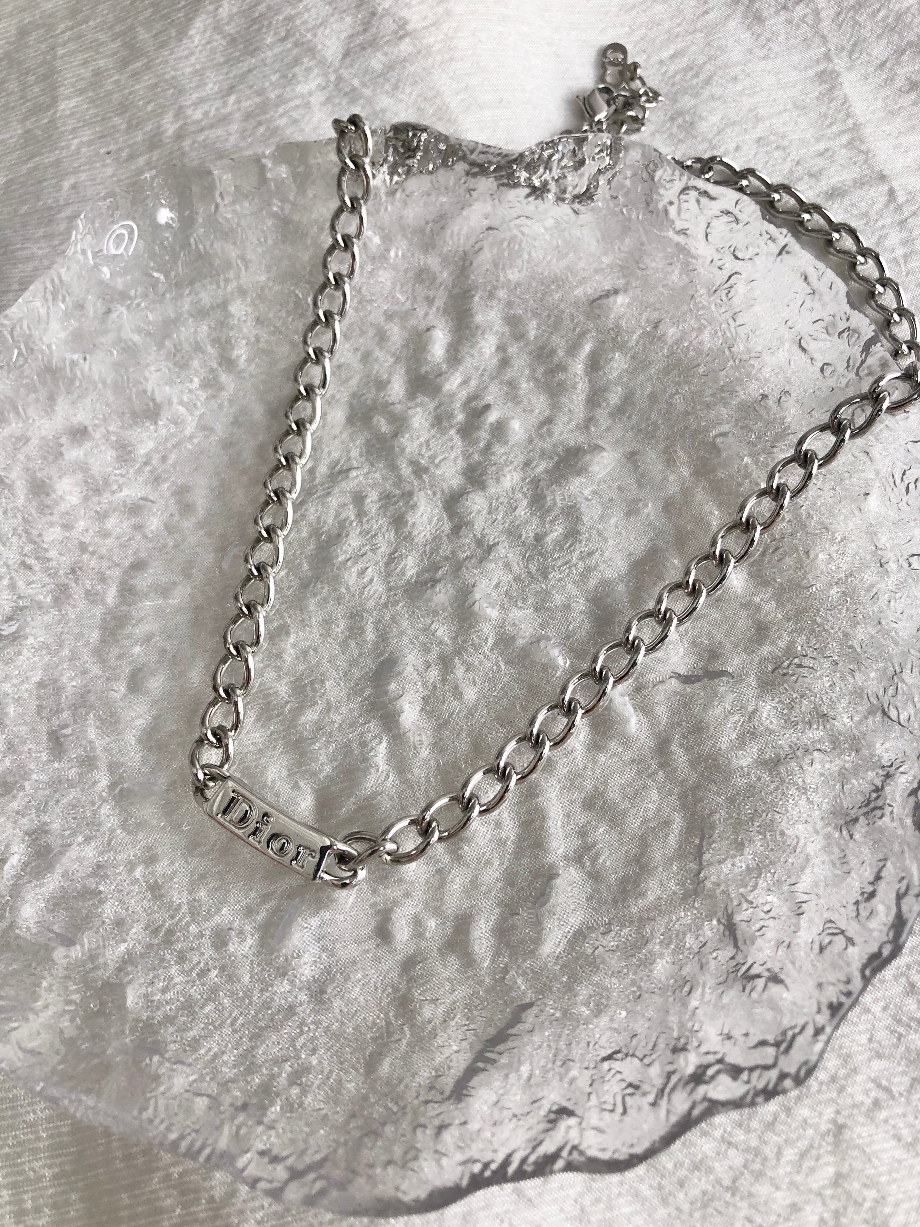 Christian Dior クリスチャン ディオール ネックレス シルバー ロゴプレート vintage ヴィンテージ オールド nvyvs8