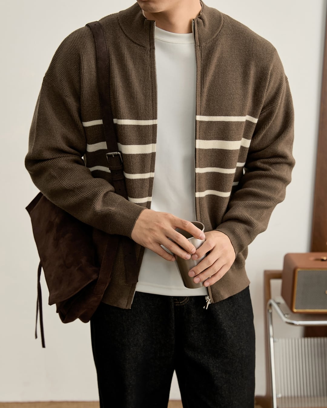 クラシック ジップアップカーディガン 3色 A0118