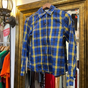 VINTAGE "southern belle" blue yellow check blouse