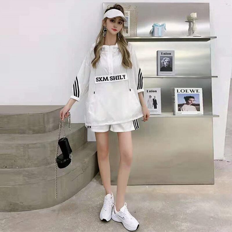 サマースタイル薄手フードカジュアルジャケット ショーツ 大きめサイズ 夏物 ブルマー ミックスインファッション67526863771