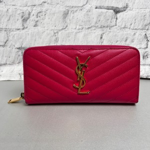 SAINT LAURENT サンローラン Vステッチ マテラッセ レザー 長財布 ピンク A-14098