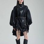 PU Leather Lantern Sleeve Dress(ME074)