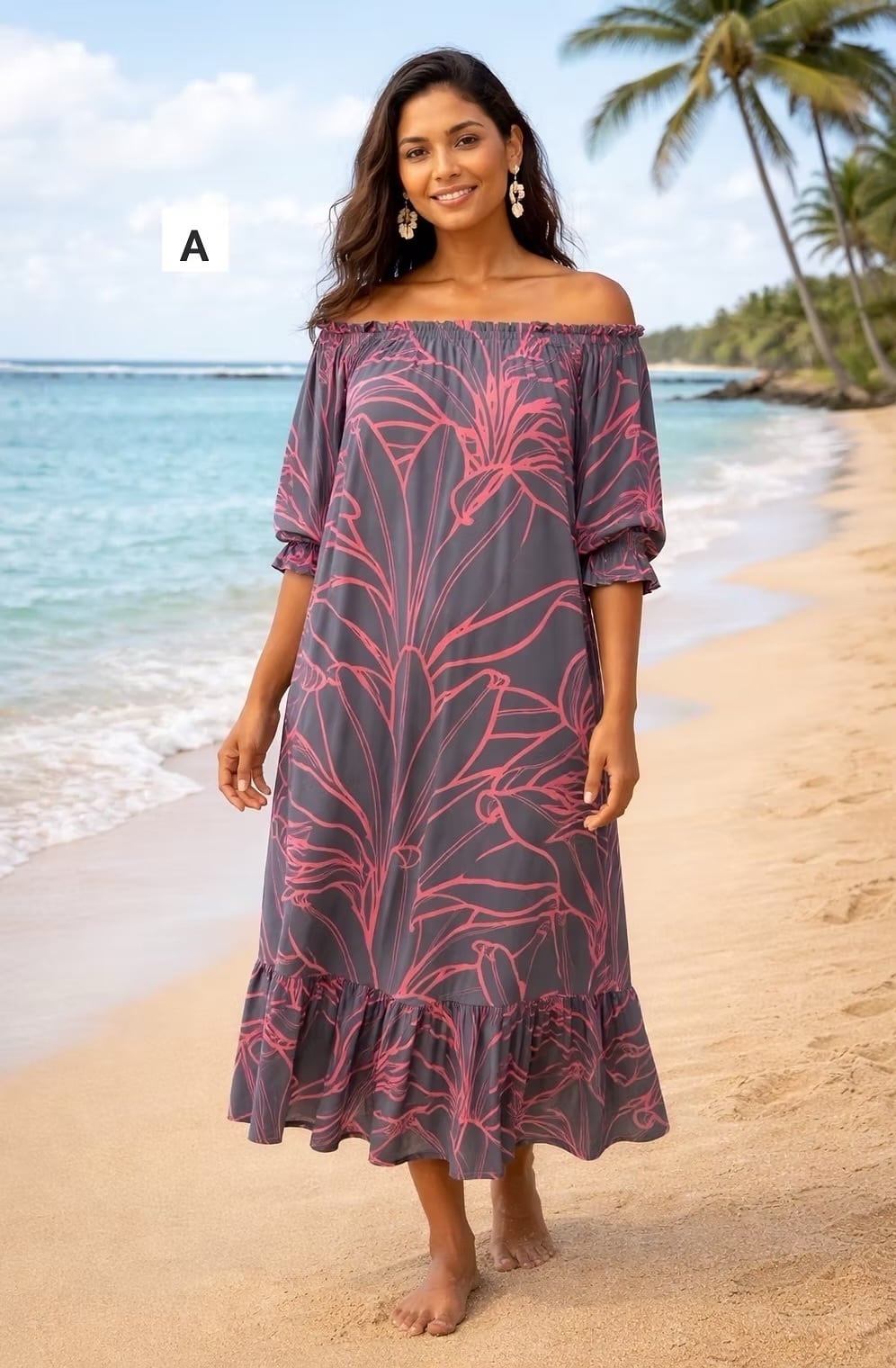 Mālie one piece A グレー×ピンク