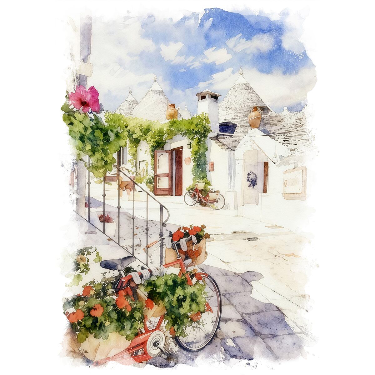 絵画 風景画(街並み) イタリア アルベロベッロ インテリアアート額付き 水彩画・油絵風 WAT1155