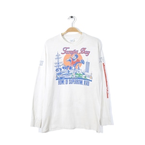 80s スーパーボウル ヴィンテージ ロングスリーブＴシャツ タンパスタジアム SUPERBOWL XVIII ロンT 袖プリント サイズM アメカジ 古着 @BZ0145