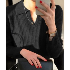 スキッパー ニット 長袖 レディース 秋冬 韓国 リブニット きれいめ 襟付き おしゃれ 大人 カジュアル 洗えるニット ニットセーター シンプル 大人可愛い 大人女子