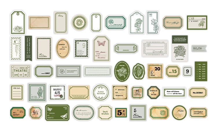 アンティーク柄ラベルシール　確認用 再入荷】100枚入りレトロラベルシールBOX グリーン <S316> | goomy