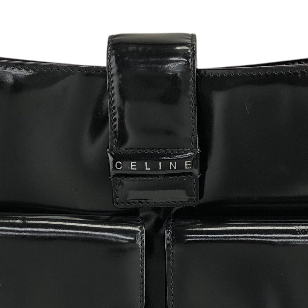 CELINE セリーヌ ショルダーバッグ ブラック ロゴ バックル エナメル