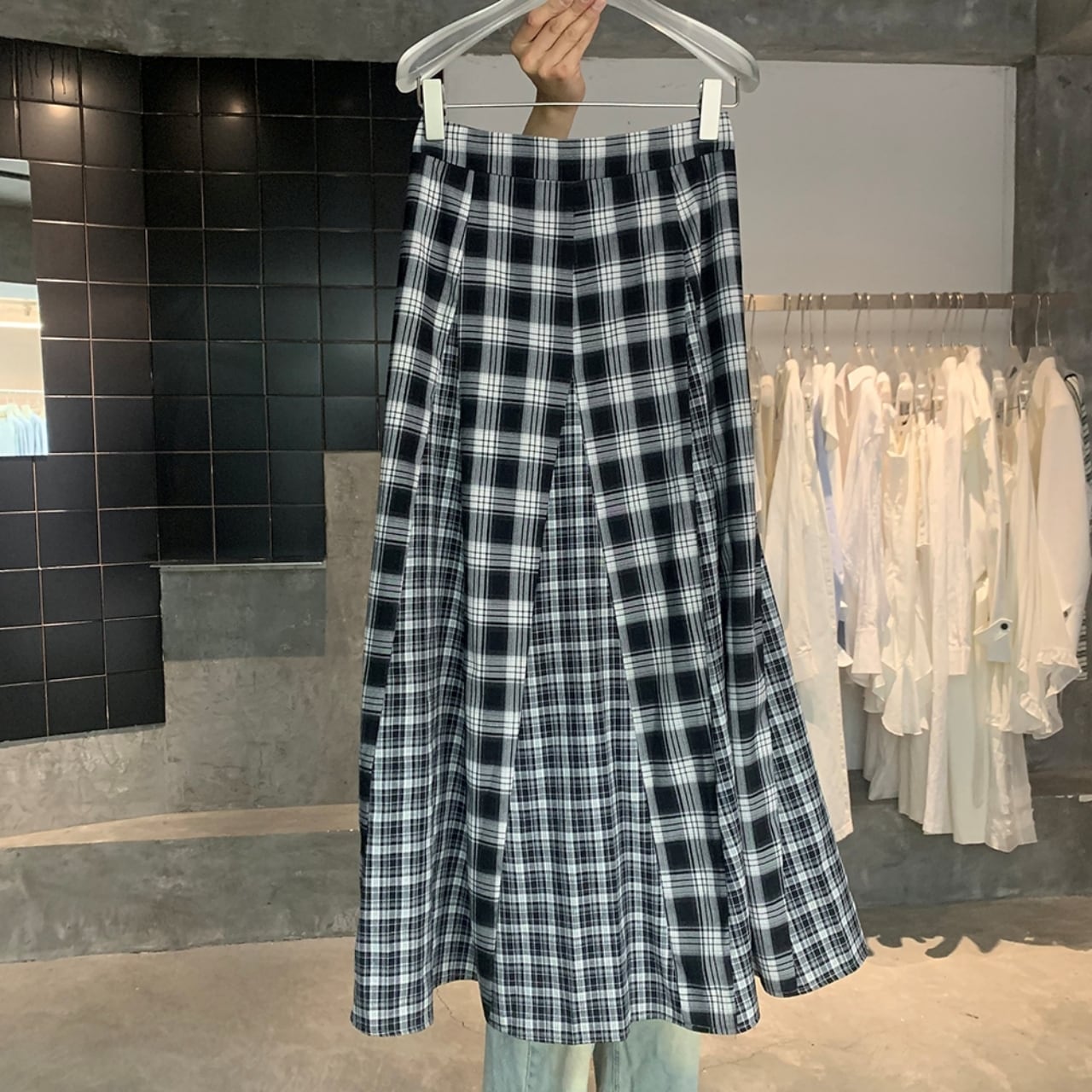 Check-patterned A-line skirt 00955