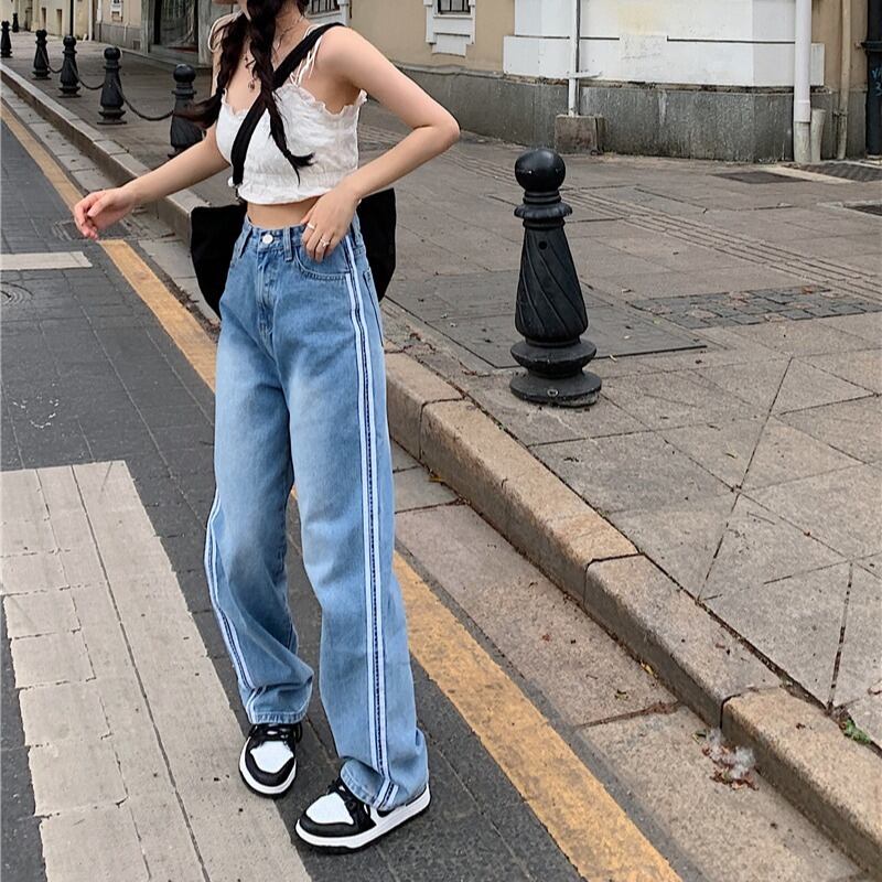 薄手ルーズサマージーンズ ハイウェストスリムパンツ レッド 夏物 モンロー80077538941