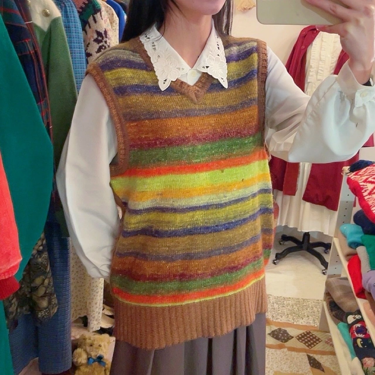 rainbow color mohair knit vest