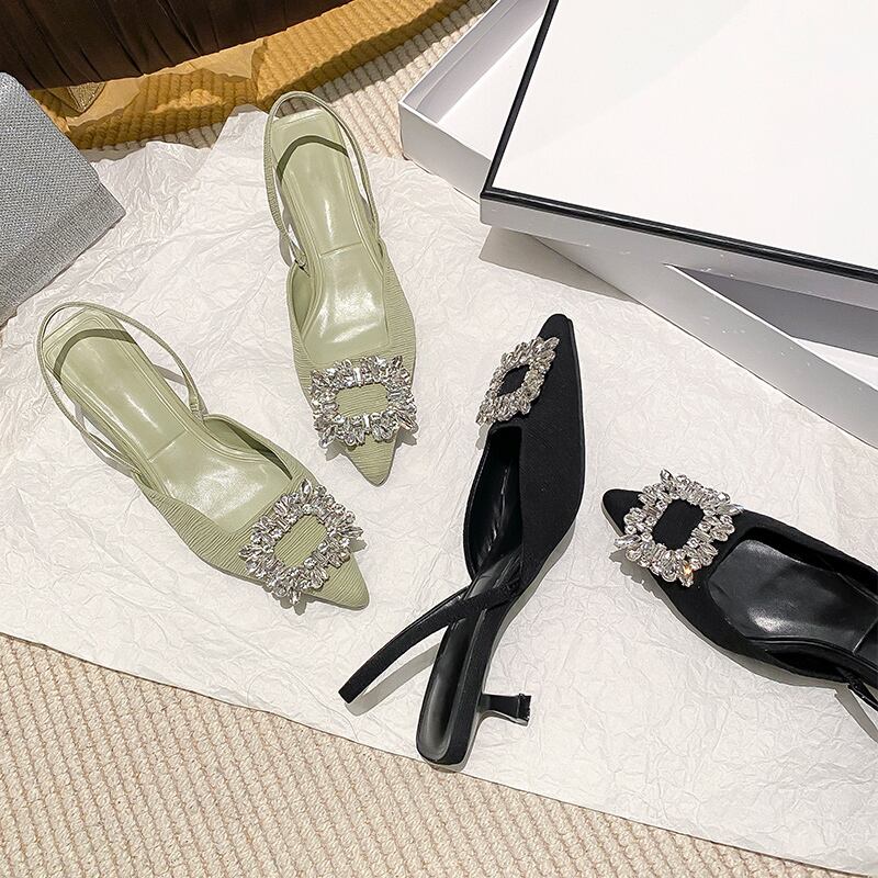Pointed toe bijou mules《3color》