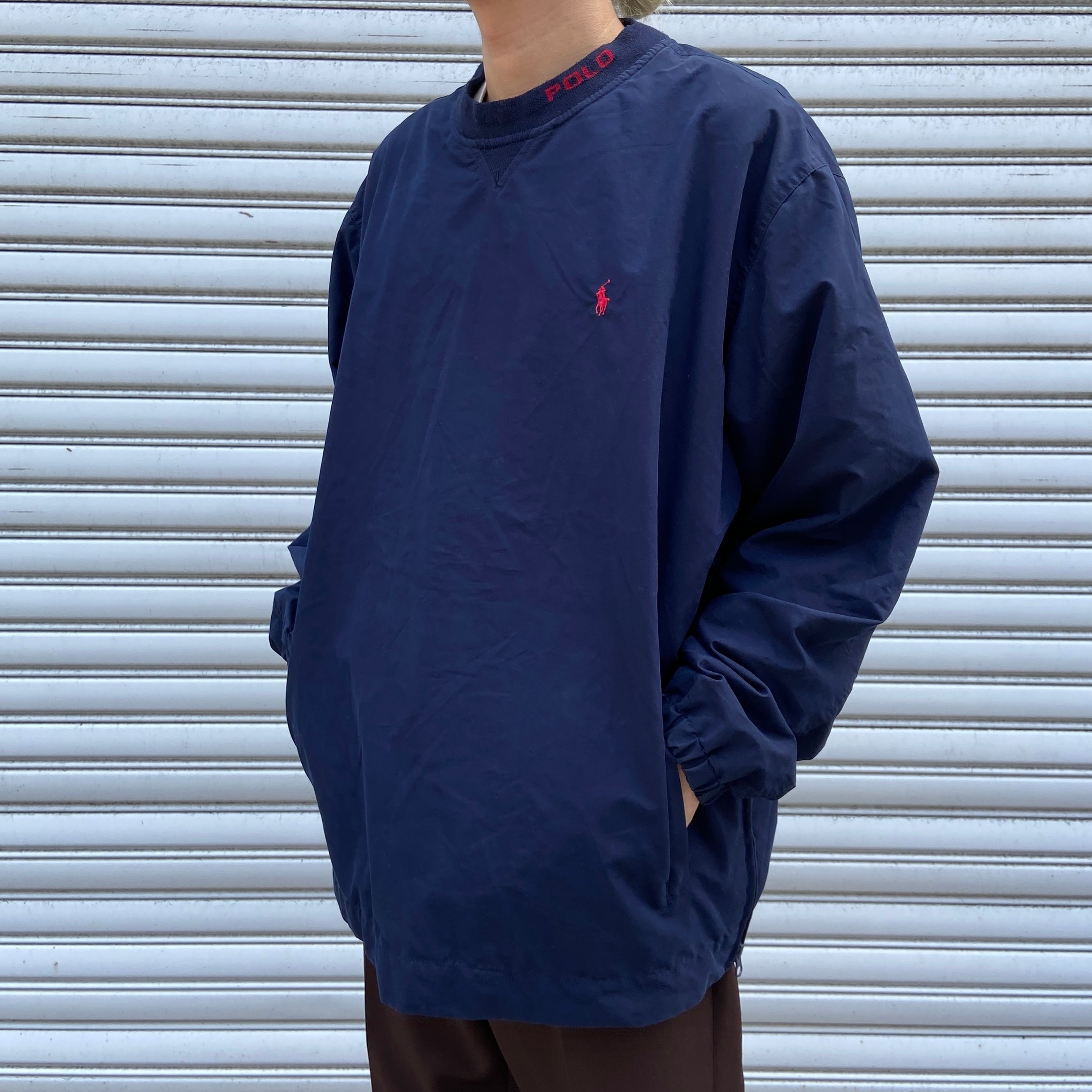 90s POLOGOLF ラルフローレン ピステ プルオーバージャケット 紺 L