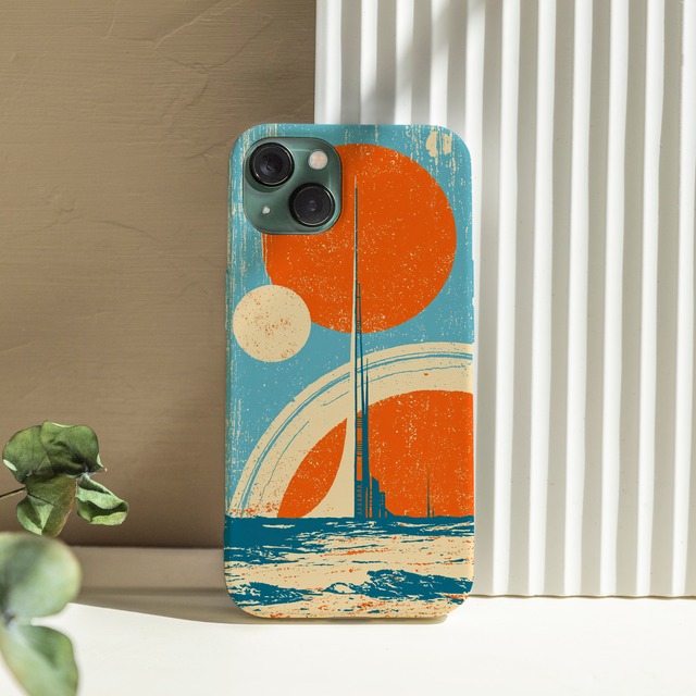 受注生産 iPhoneケース オレンジ惑星と水平線の宇宙柄｜レトロ宇宙 RFSP032B
